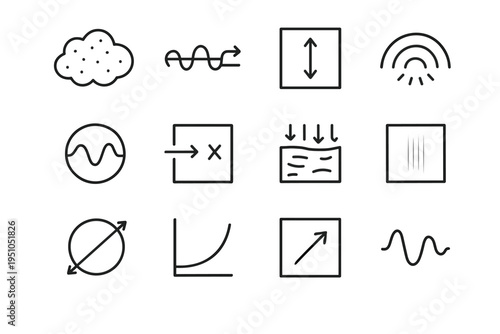 Quantum Decoherence Icons. Quantum decoherence concepts. Line outline icon set of quantum decoherence concepts