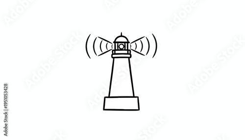 Lighthouse signal, navigation beacon emitting radio waves, safety and guidance concept
