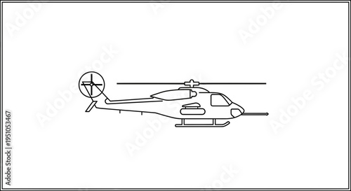 Line Art Helicopter Icon, Vector Illustration of a Modern Aircraft