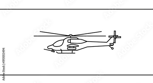 Line Art Icon of a Modern Attack Helicopter in Flight
