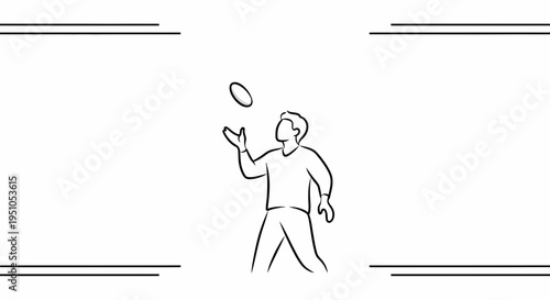 Man juggling a single oval object in a minimalist line art style