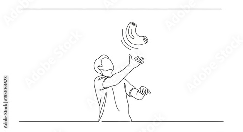 Man Juggling Banana, One Line Drawing, Minimalist Art, Fun Activity