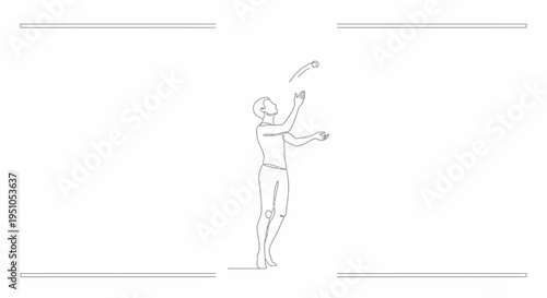 Man Juggling Balls in Mid-Air, Skillful Performance, Dynamic Action, Minimalist Line Art