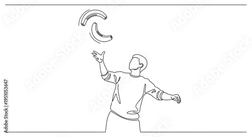 Man Juggling Bananas in a Minimalist Line Art Style