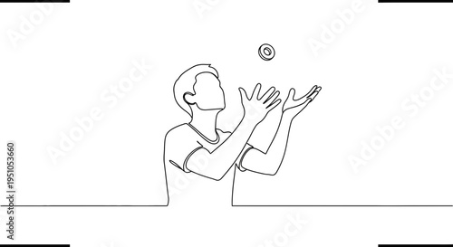 Man Juggling One Coin in the Air, Line Art, Minimalist Style