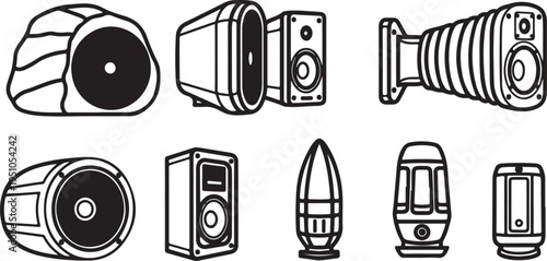 Assorted speaker designs showcasing various shapes and sizes for audio equipment Vector