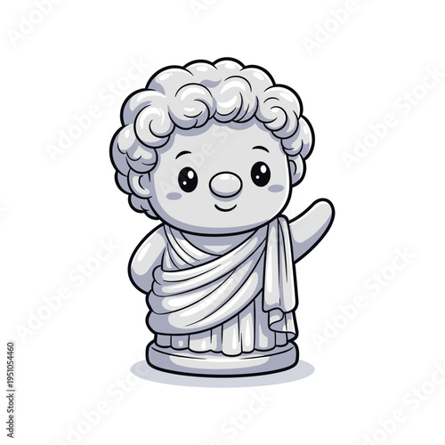 Cute cartoon classical statue character waving hand