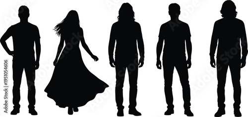 Black silhouettes of diverse adults shaking hands, standing in groups, walking, and jumping for professional business and social community success. (20 words)