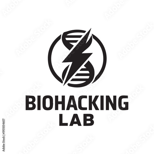 Biohacking Lab Logo with DNA Helix and Lightning Bolt Energy Symbol