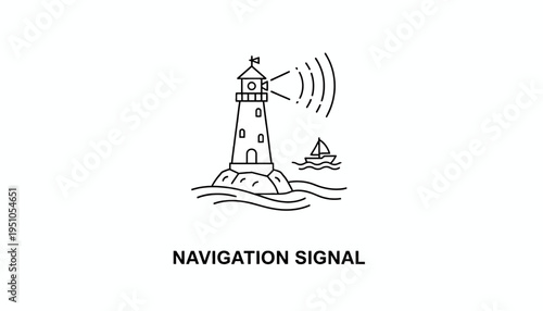 Lighthouse Navigation Signal Beacon Guiding Sailboat at Sea