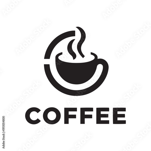 Modern Black Coffee Cup Logo Design with Steam and Bold Typography