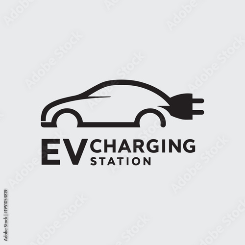 Minimalist EV Charging Station Logo With Car And Plug Icon Design