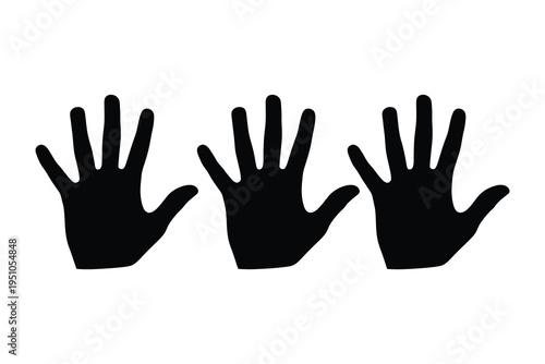 Three black silhouettes of hands with palms facing forward and fingers spread apart on white background for design and communication purposes.