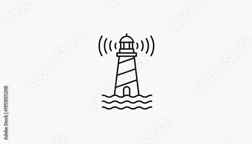 Lighthouse emitting radio waves, symbolizing communication, navigation, and guidance