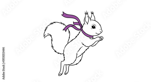 Charming White Squirrel with Purple Scarf in Mid-Air Illustration.