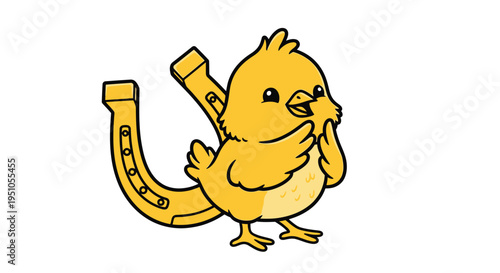 Charming Yellow Bird with Horseshoe Symbolizing Luck and Prosperity.