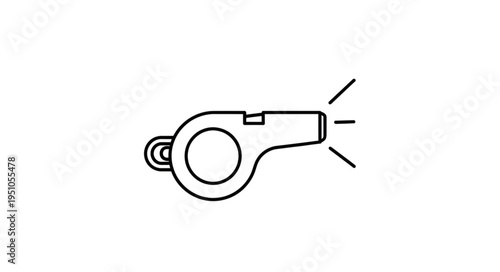 Simple Line Drawing of a Sports Whistle Emitting Sound Waves.