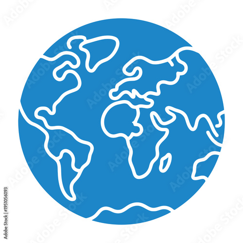 Globe icon world map outline blue
