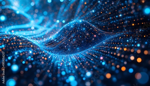 Futuristic abstract dotted background with dynamic motion, glowing particles and flowing digital wave effect.