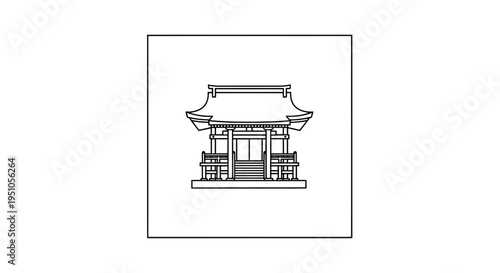 Japanese Shrine Building Outline Icon Vector Illustration