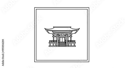 Japanese Temple Architecture Icon, Traditional Pagoda Building Outline