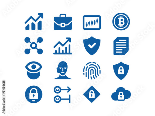 Blue icons for business security and finance concepts