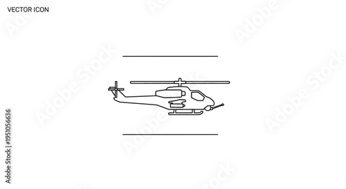 Helicopter Icon Vector Illustration - Military Attack Helicopter Line Art