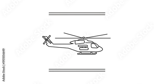 Helicopter Flying Over White Background with Lines - Vector Illustration