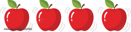 Shaking red apple animation sequence, fresh fruit movement illustration set, cartoon apple motion frames, healthy food concept
