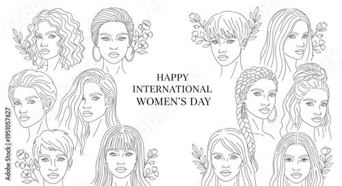 International Womens Day Celebration with Diverse Female Faces.