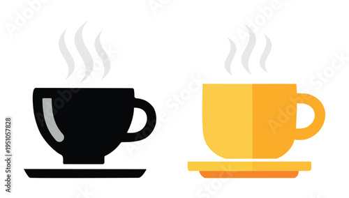 Hot Coffee Cup &Tea Mug with Steam Illustration for Cafe Branding, Morning Breakfast Menu, Beverage Shop Signage, and Restaurant Catering Art