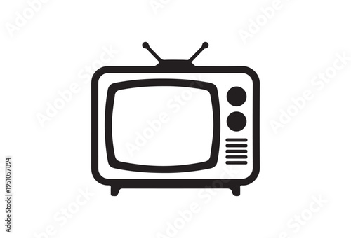 Vector retro TV icon, black and white illustration