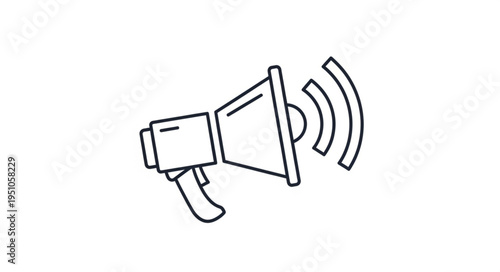 Simple Line Drawing of a Megaphone Icon with Sound Waves.
