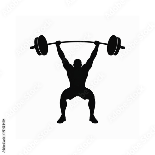 Silhouette of a weightlifter performing an overhead press with a barbell