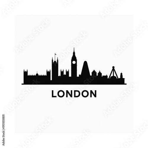 Silhouette of london skyline with big ben and iconic landmarks