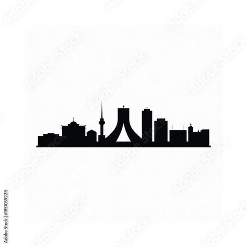 Black silhouette of a city skyline featuring distinctive architectural structures