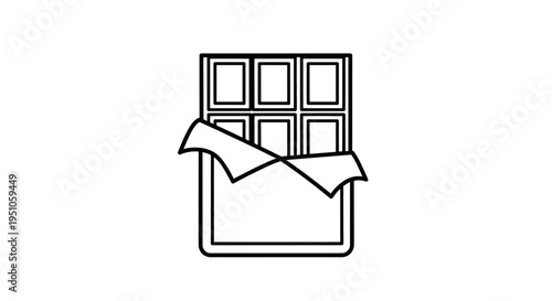 Open Chocolate Bar Icon, Sweet Treat, Delicious Dessert Food, Simple Line Art