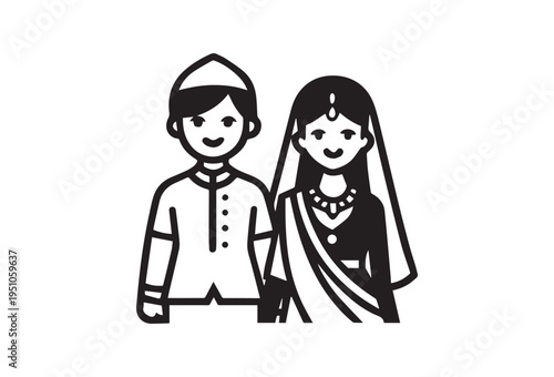 Vector illustration of Indian couple in traditional attire