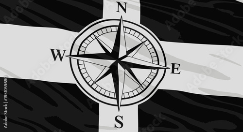 black and white nautical compass