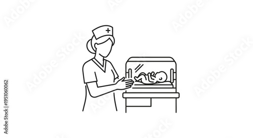 Nurse caring for newborn baby in incubator, medical care, healthcare, maternity ward