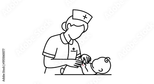 Nurse changing baby's diaper, medical care, healthcare, newborn, hygiene, illustration