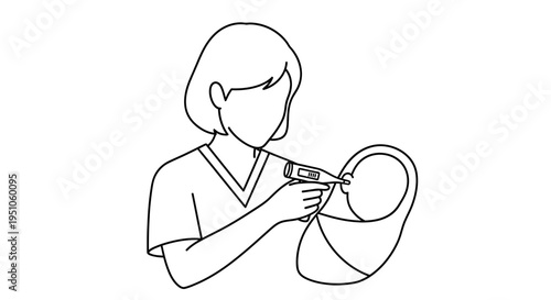 Nurse checking baby's ear temperature with digital thermometer, medical care, healthcare concept