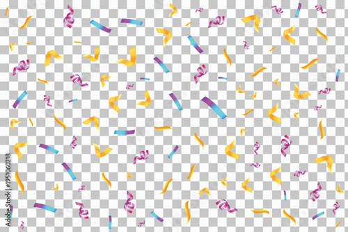 Colorful Falling Confetti Streamers Isolated on Transparent Background for Celebration Design 