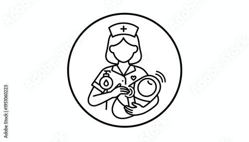 Nurse Holding Baby, Hand Sanitizer Icon, Medical Care, Healthcare Symbol