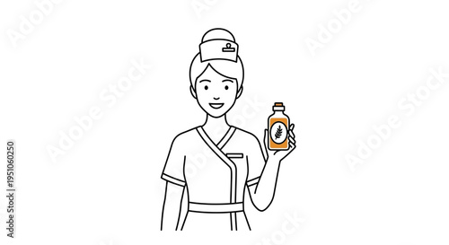 Nurse Holding Essential Oil Bottle with Leaf Icon - Healthcare and Wellness Concept