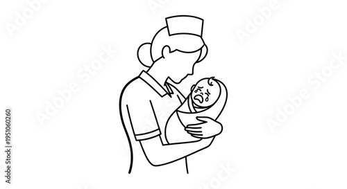 Nurse holding crying baby, healthcare, medical, newborn, care, comfort, hospital, illustration