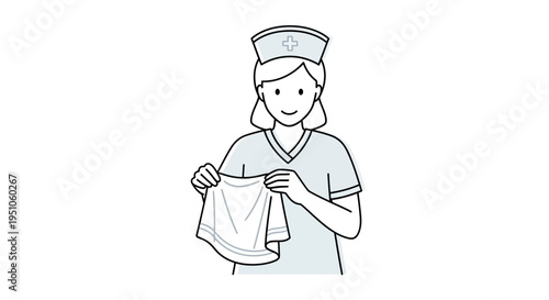 Nurse Holding Folded Cloth, Medical Care Concept