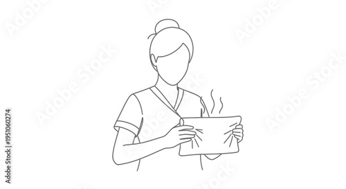 Nurse holding hot compress for patient care, medical treatment, relief, and comfort