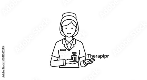 Nurse holding medicine bottle, medical professional, healthcare concept, simple line art