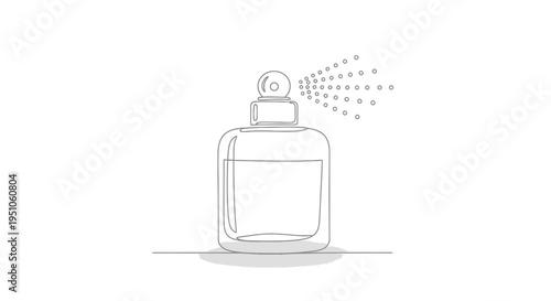 Minimalist Perfume Bottle Spraying Mist, Continuous Line Art